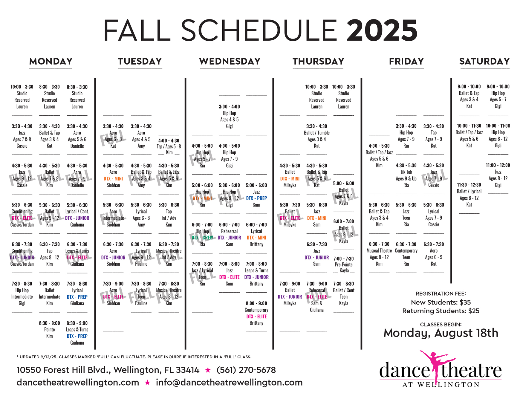 Dance Theatre at Wellington 2025 Fall Schedule